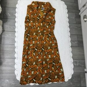 Vintage 1960s Brigitte Orange Floral Sleeveless Dress